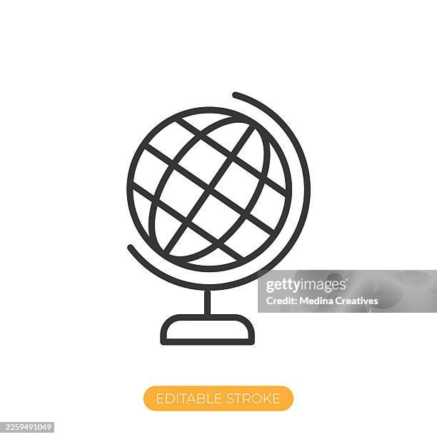 globe icon. editable stroke thin line icon - elementary school library stock illustrations