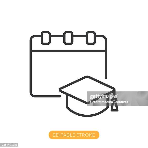 graduation date icon. editable stroke thin line icon - learning computer skills stock illustrations