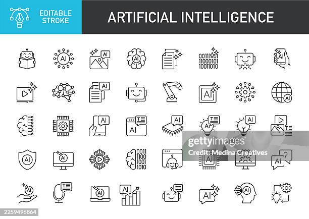 artificial intelligence icons collection - editable storke thin line series icon - synapse stock illustrations