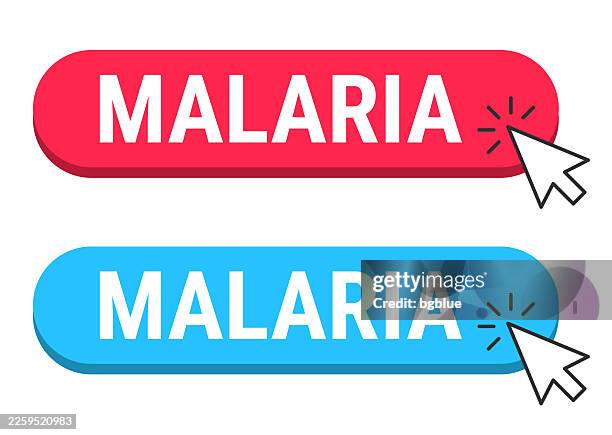 malaria - red and blue buttons with cursor on white background - malaria stock illustrations