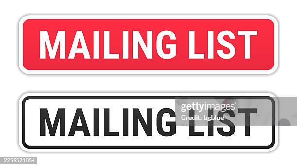 mailing list - red and black labels on white background - mailing list stock illustrations