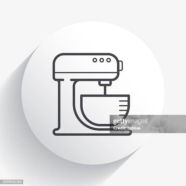 stand mixer. icon on circle button with long shadow - stirring stock illustrations