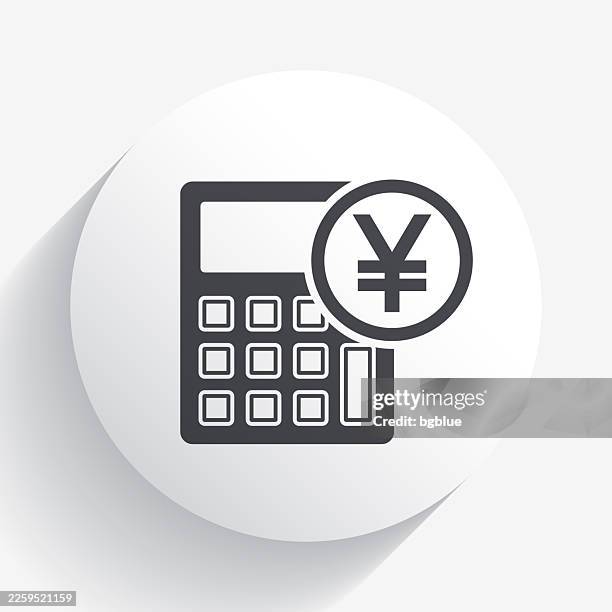 calculator with yen sign. icon on circle button with long shadow - school fee stock illustrations