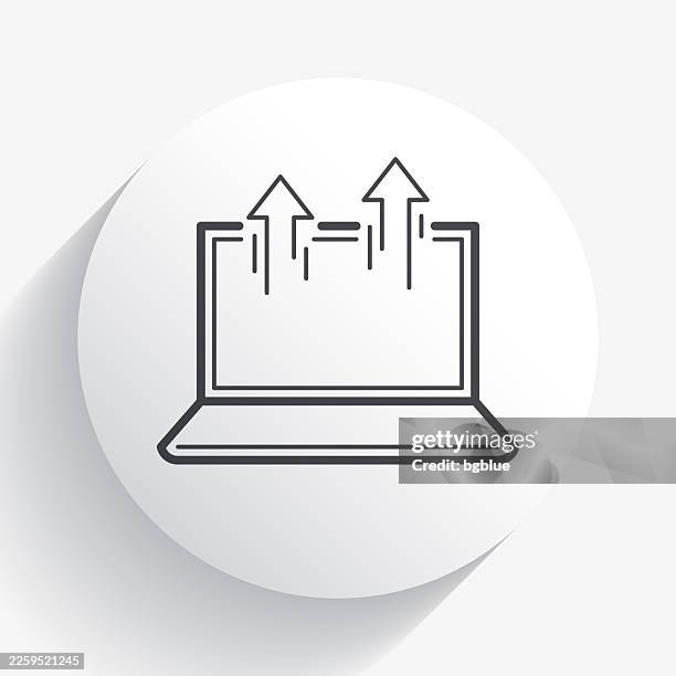 send from laptop. icon on circle button with long shadow - computer files screen stock illustrations