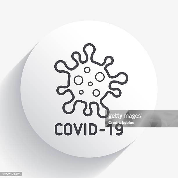 covid-19 cell. icon on circle button with long shadow - coronavirus microscope stock illustrations