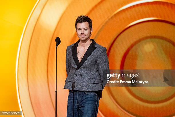 Harry Styles speaks onstage during the 68th GRAMMY Awards at Crypto.com Arena on February 01, 2026 in Los Angeles, California.