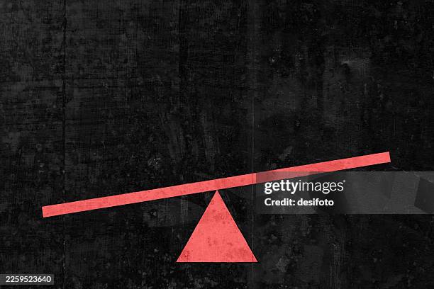 stockillustraties, clipart, cartoons en iconen met red balance seesaw painted on old vector black background - hefboom