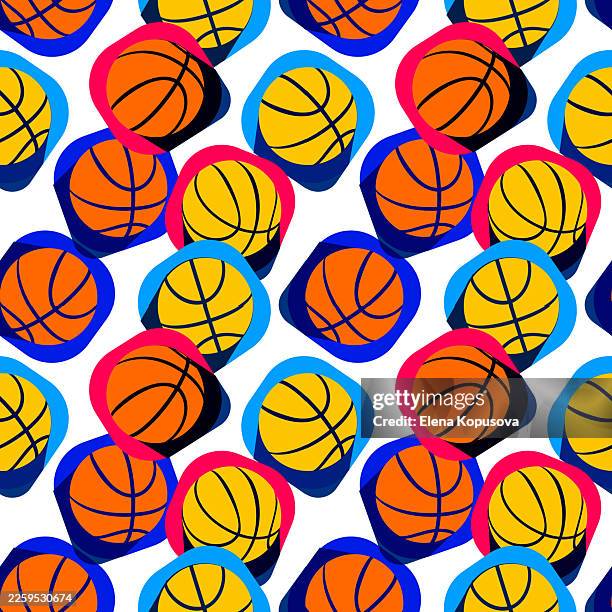 a seamless sports background with abstract basketballs. a stylish vector seamless pattern for celebrating athletic victories. - basketball hoop white background stock illustrations