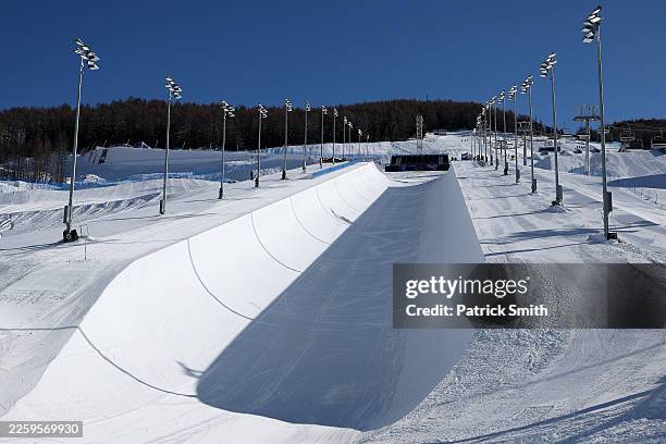 General view of the halfpipe on day minus four of the Milano Cortina 2026 Winter Olympic games at Livigno Air Park on February 02, 2026 in Livigno,...