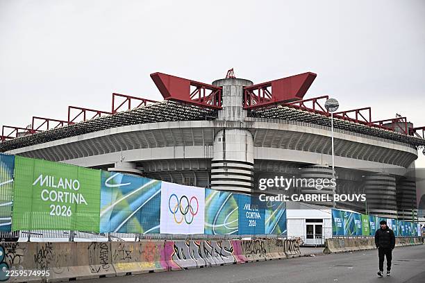 General view shows San Siro stadium ahead of the opening ceremony of the Milano Cortina 2026 Winter Olympic Games, in Milan on February 6, 2026.