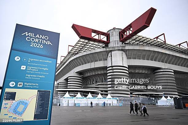 General view shows San Siro stadium ahead of the opening ceremony of the Milano Cortina 2026 Winter Olympic Games, in Milan on February 6, 2026.
