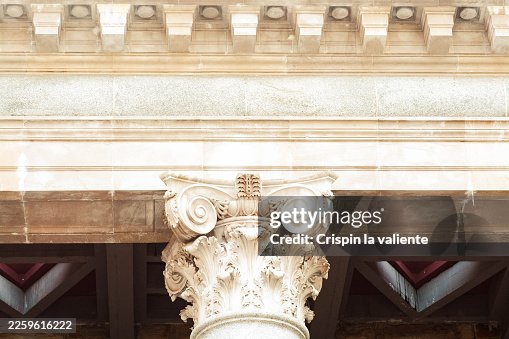 Ancient ionic column capital with classical architectural details Ancient ionic column capital with classical architectural details