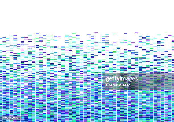 ilustraciones, imágenes clip art, dibujos animados e iconos de stock de un patrón vibrante y colorido con formas rectangulares que se mezclan suavemente desde varios tonos de azul hasta púrpura, creando un degradado visualmente llamativo. - código del genoma humano