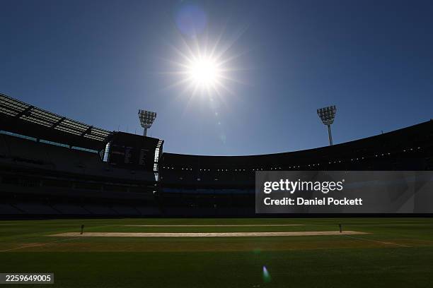 General view of the pitch during the One Day Cup match between Victoria and Queensland at Melbourne Cricket Ground, on February 03 in Melbourne,...