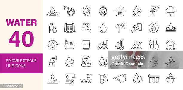 water icon set. editable line icons. vector illustration. - water repellent stock illustrations