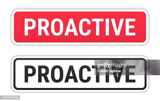proactive - red and black labels on white background - proactive stock illustrations