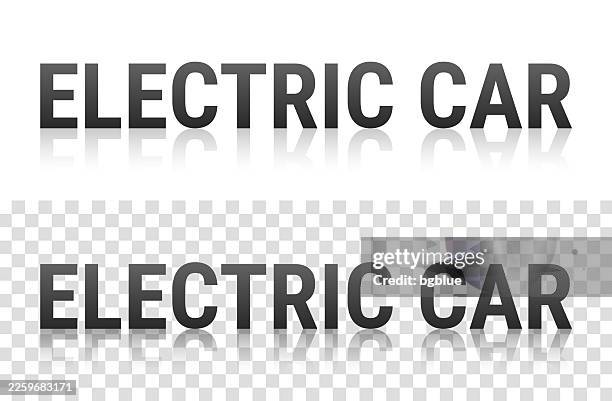 electric car - text with reflection on transparent background - mirror reflection stock illustrations