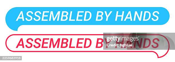 assembled by hands - blue and red speech bubble on white background - bubble script font stock illustrations