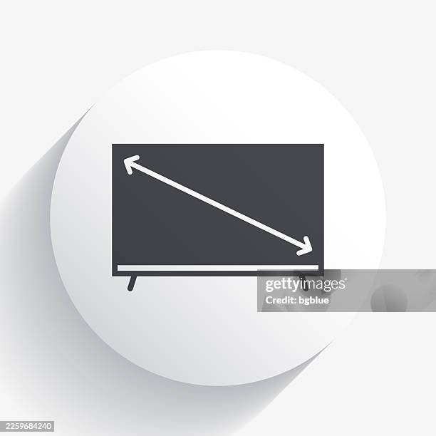 tv screen size. icon on circle button with long shadow - large screen tv stock illustrations