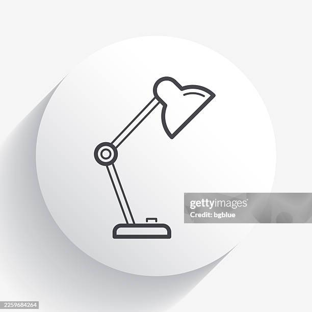 desk lamp. icon on circle button with long shadow - adjustable desk stock illustrations