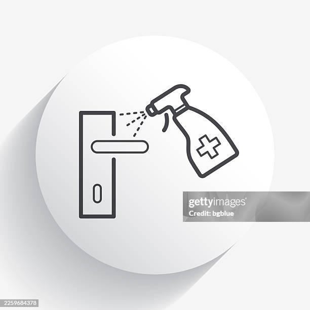 door handle disinfection. icon on circle button with long shadow - cleaning door handle stock illustrations