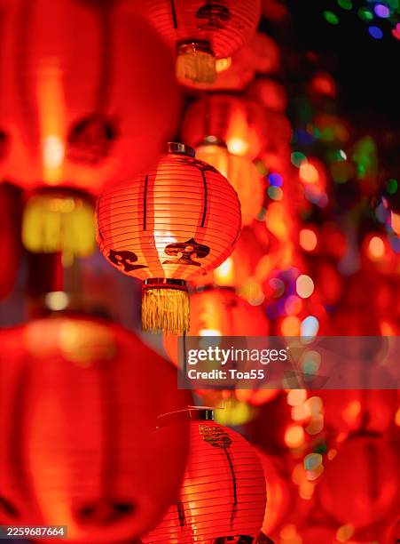 Red lantern decorated during lunar new year celebration on street in chinatown.