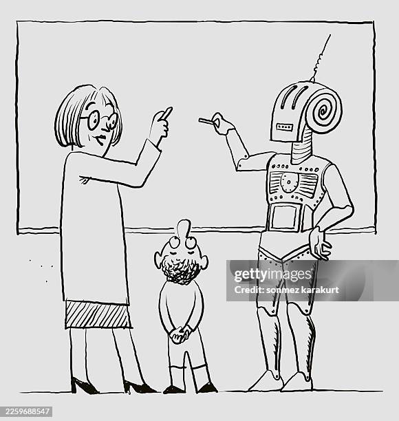 artificial intelligence teaches the student - virtual instructor stock illustrations