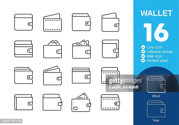 wallet thin line icons collection. editable stroke. vector illustration. icon for website design, logo, app, template, ui, infographic etc - bank statement computer stock illustrations