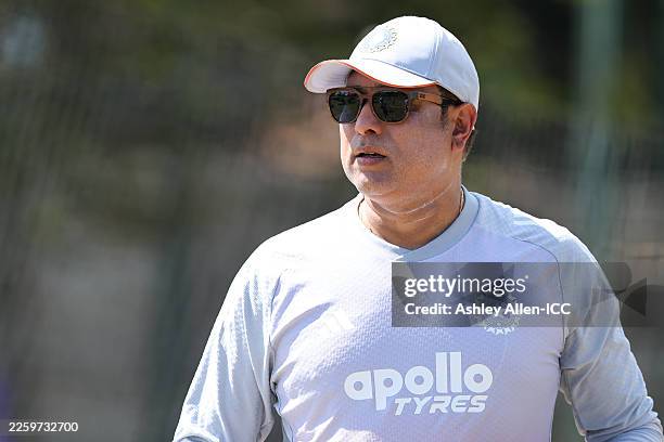 Head coach of India VVS Laxman takes part in a training session during India's Men´s U19 Cricket World Cup 2026 net session at Harare Sports Club on...