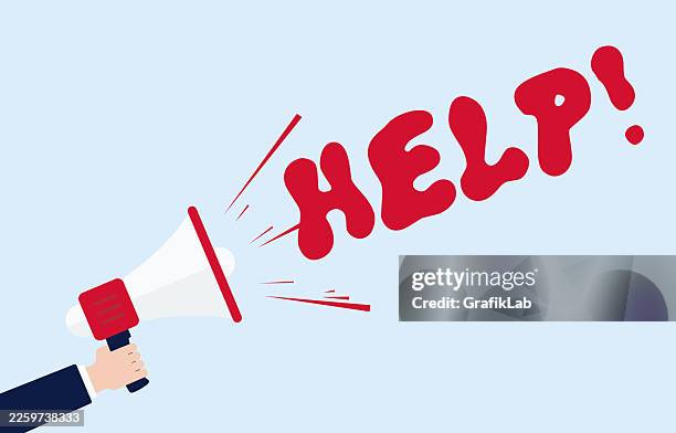 hand making loud call for help and support with megaphone - digital request form stock illustrations