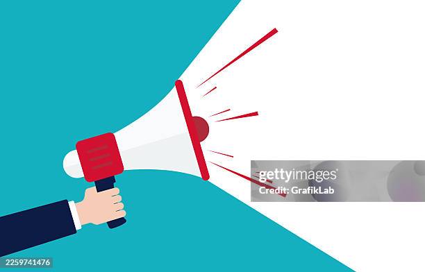 megaphone template with explosion effect for announcement and advertising - holding poster mockup stock illustrations