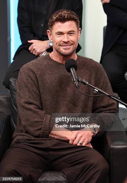 Chris Hemsworth speaks during SiriusXM's Front Row Series with the cast of "Crime 101" at SiriusXM Studios on February 03, 2026 in New York City.