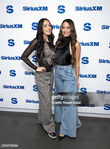 Nikki Bella and Brie Bella of the Bella Twins visit the SiriusXM Studios on February 03, 2026 in New York City.