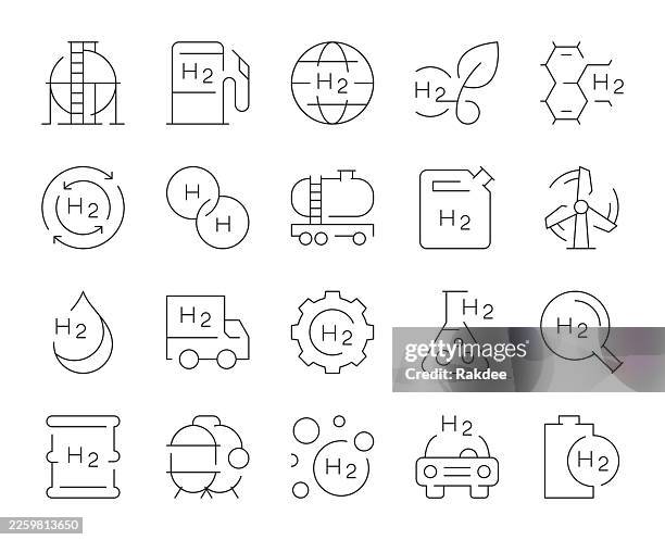 hydrogen industry - thin line icons - hydrogen refueling stock illustrations