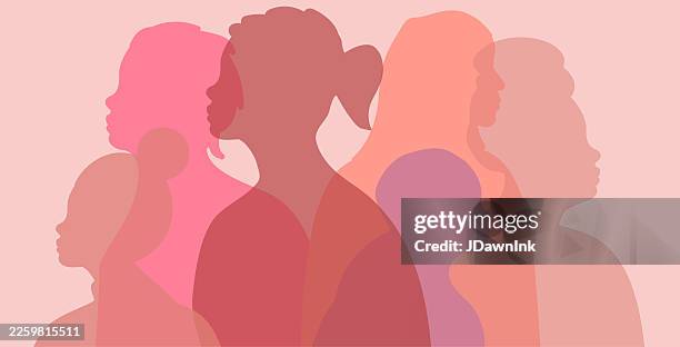 illustrazioni stock, clip art, cartoni animati e icone di tendenza di 8 marzo sfondo astratto per la giornata internazionale della donna con silhouette femminili - solo donne