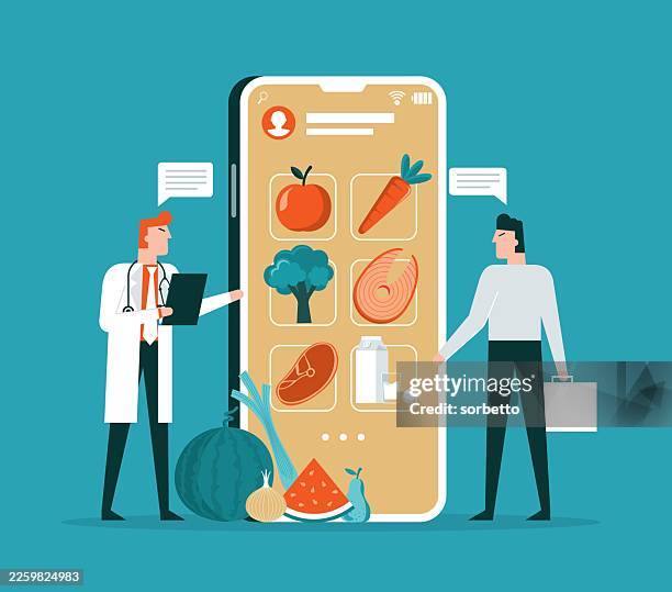 diet plan online - businessman - corporate wellness program stock illustrations
