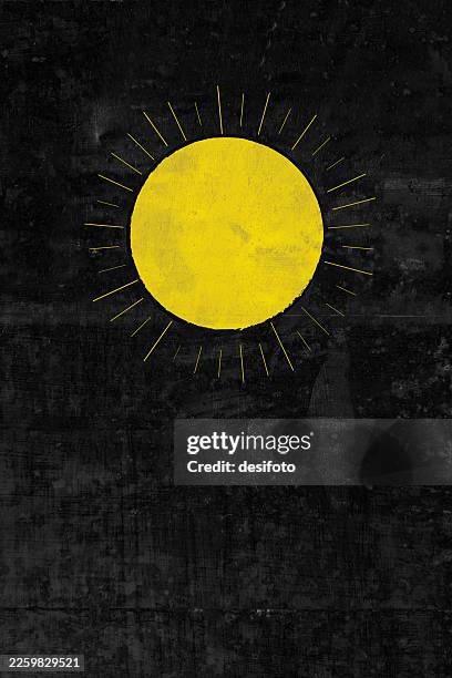hand drawn yellow rising sun sunrise dawn crayon drawing over vector black background - chalk circle stock illustrations