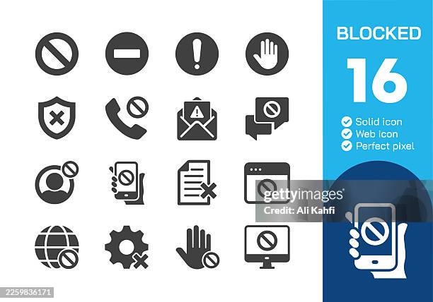 blocked glyph solid icons collection. vector illustration. icon for website design, logo, app, template, ui, infographic etc - unauthorized stock illustrations