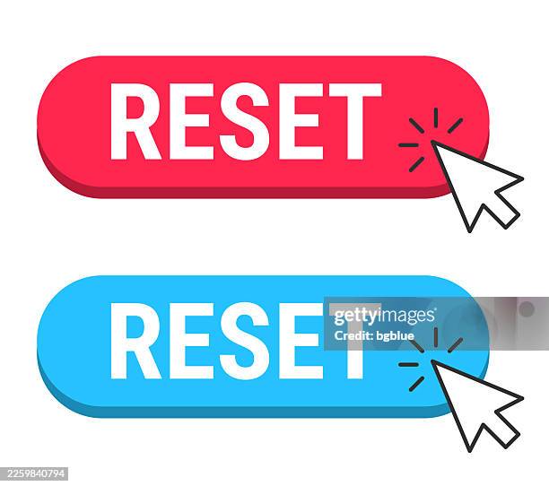 reset - red and blue buttons with cursor on white background - refresh button stock illustrations