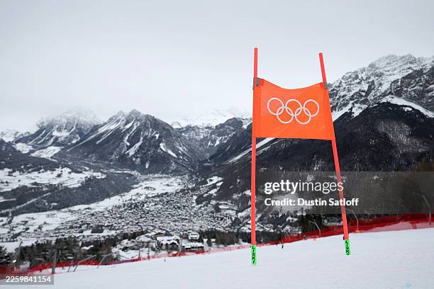 General view of the course during the Men's Downhill training on day minus two of the Milano Cortina 2026 Winter Olympics at Stelvio Alpine Skiing...
