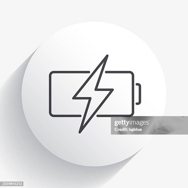 battery charging. icon on circle button with long shadow - lithium stock illustrations
