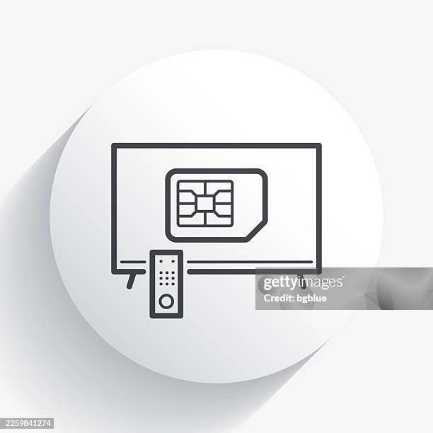tv with sim card. icon on circle button with long shadow - computer screen close up stock illustrations