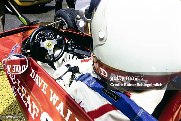 David Walker sits in the cockpit of his Lotus 69 Ford/Novamotor in the pit lane at the Formula 3 Monaco Grand Prix at Circuit de Monaco in Monte...