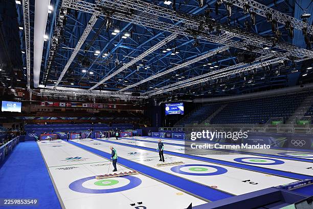 General view during training on day minus two of the Milano Cortina 2026 Winter Olympic games at Cortina Curling Olympic Stadium on February 04, 2026...