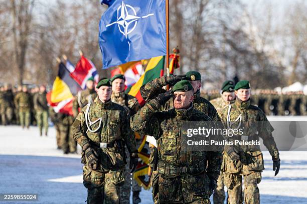 Brigadier General Christoph Huber attends a public ceremony to mark the expansion of Germany's Lithuania military commitment on February 4, 2026 in...