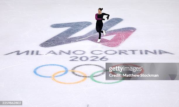 Lara Naki Gutmann of Team Italy practices during a training session on day minus two of the Milano Cortina 2026 Winter Olympic games at Milano Ice...