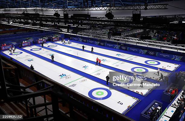 General view of Cortina Curling Olympic Stadium during Mixed Doubles round robin play on day minus two of the Milano Cortina 2026 Winter Olympic...