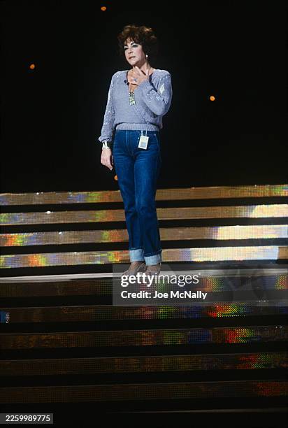 Elizabeth Taylor rehearses on stage at the "Night of 100 Stars", held at Radio City Music Hall in NYC, NY, on February 19 to benefit The Actors Fund...
