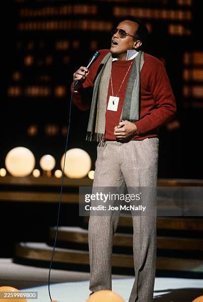 Harry Belafonte rehearses on stage at the "Night of 100 Stars", held at Radio City Music Hall in NYC, NY, on February 19 to benefit The Actors Fund...
