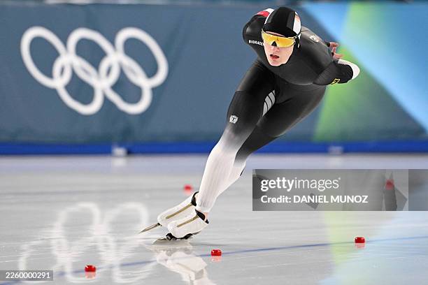 Germany's Gabriel Gross competes in the speed skating men's 5000m during the Milano Cortina 2026 Winter Olympic Games at Milano Speed Skating Stadium...